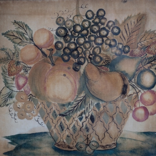 873 - An Antique still life floral picture, painting on silk, labelled to the reverse 