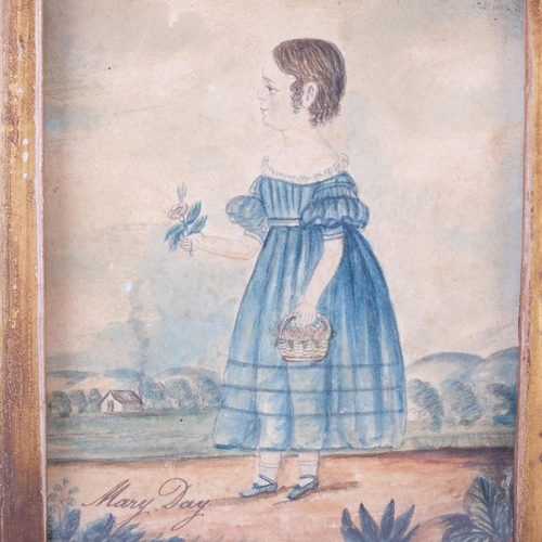 894 - An Antique watercolour, girl with flowers and basket, in a maple frame, 23.5cm x 19.5cm, and a secon... 