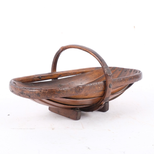 896 - A Vintage handmade stained wood miniature trug, L28cm