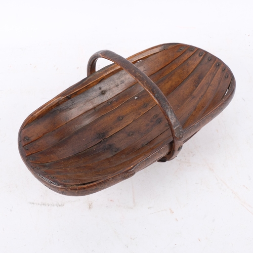 896 - A Vintage handmade stained wood miniature trug, L28cm