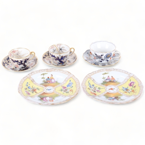 112 - A pair of Meissen plates, with hand painted decoration, diameter 21cm, a pair of 19th century cups a... 