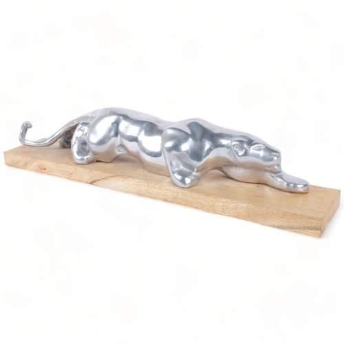 117 - A large polished Aluminium study of a jaguar, on stand, overall length 56cm