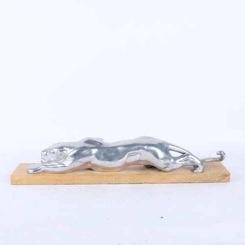 117 - A large polished Aluminium study of a jaguar, on stand, overall length 56cm