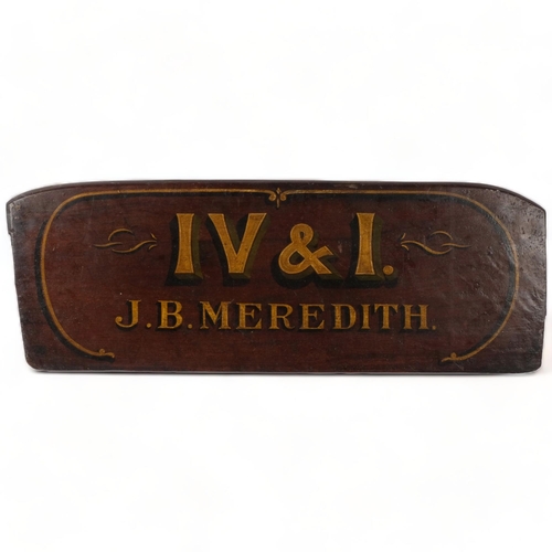 119 - A 19th Century Hansom Cab footboard advertising panel, IV and I. J.B. Meredith.  Licensed to carry 3... 