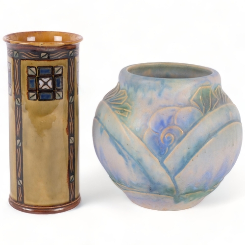 124 - A Royal Doulton Art Nouveau sleeve vase, H20cm, and a Denby Ware Art Nouveau design vase, H17cm (A/F... 