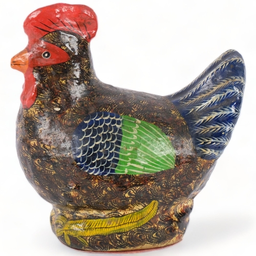 126 - A decorative Folk Art painted papier mache study of a rooster, H22cm