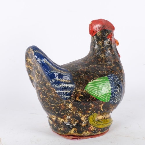 126 - A decorative Folk Art painted papier mache study of a rooster, H22cm