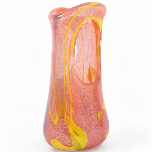 136 - A mid-century Italian free-form blown glass vase, in the manner of AVEM, with internal bubbles and s... 