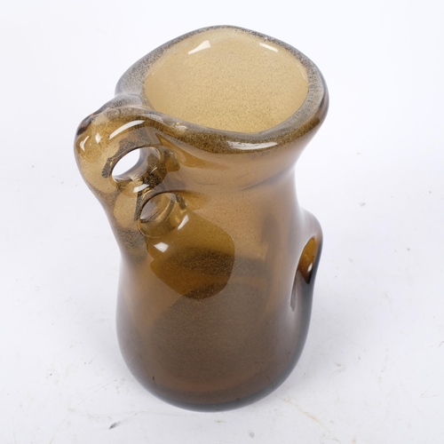 137 - A mid-century Italian free-form blown glass vase, in the manner of AVEM, brown body with bubble incl... 