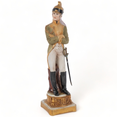 163 - A V Lamagna, a Naples porcelain figure of an officer, on plinth base, H29.5cm