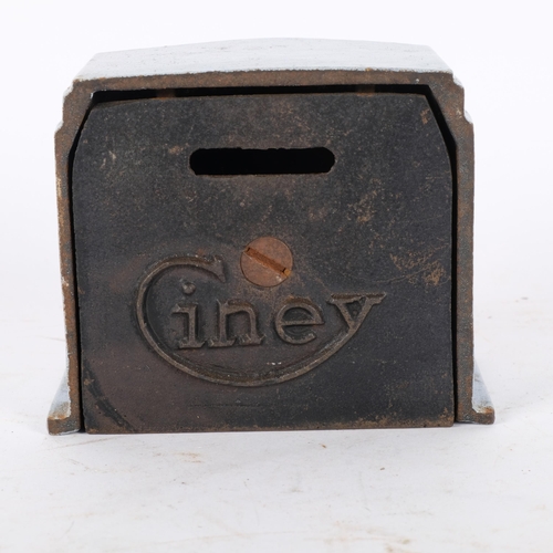 177 - CINEY - an early 20th century cast-iron money box, in the form of a miniature stove heater, H9.5cm