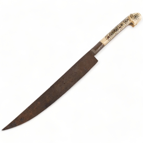 188 - An Antique Turkish hunting knife, inlaid bone handle, overall length 33cm, no sheath