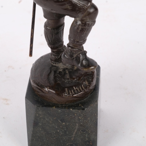 195 - After Juhu?, patinated bronze study of scout, on a black marble stand, H20cm