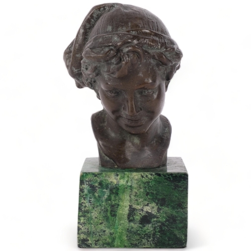 217 - A small patinated bronze bust, on green marble stand, H13cm