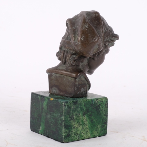 217 - A small patinated bronze bust, on green marble stand, H13cm