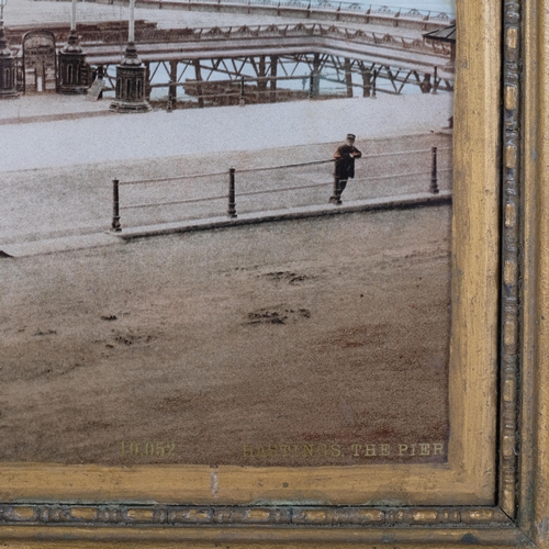 218 - An Antique coloured photographic print of Hastings Pier, the  10,052, 23cm x 28cm overall, gilt fram... 