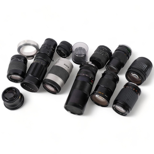 238 - A quantity of various camera lenses and accessories,  including such brands as Sigma, X-Fujinon, Kir... 