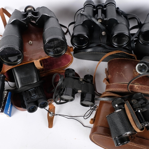 240 - A large selection of various Vintage binoculars, including Prinz 10x50, Dollond Owlvis 15x60, Wray V... 