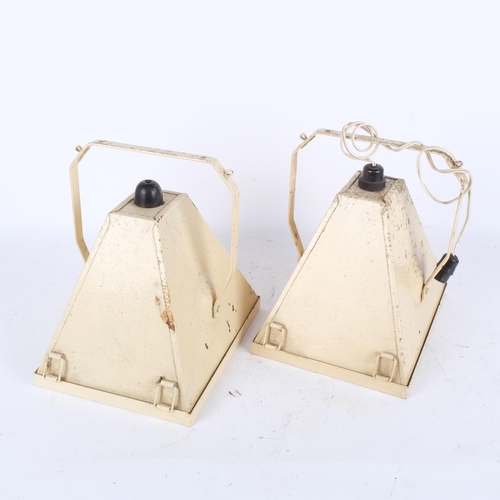 254 - 2 similar Vintage studio hanging light fittings, light screen 26cm x 21cm