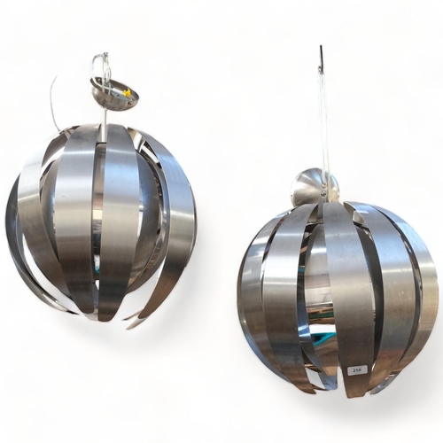 258 - A  pair of mid-century Italian steel chandeliers, in the manner of Stilnovo, drop approx 60cm (2)