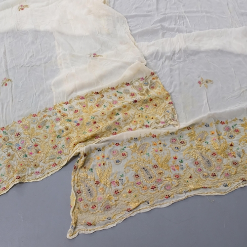 269 - 2 similar Vintage throws/bed covers, with lovely gilt embroidered floral pattern at one end of each ... 