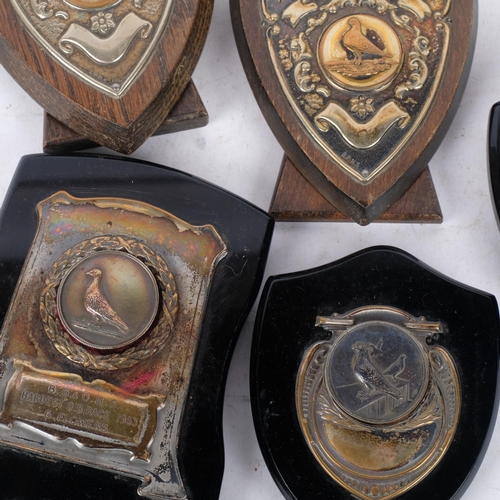 292 - 5 Vintage pigeon racing shields, including 1 inscribed BG & Dhs Hardest OB Race 1953, G Flowers, H11... 