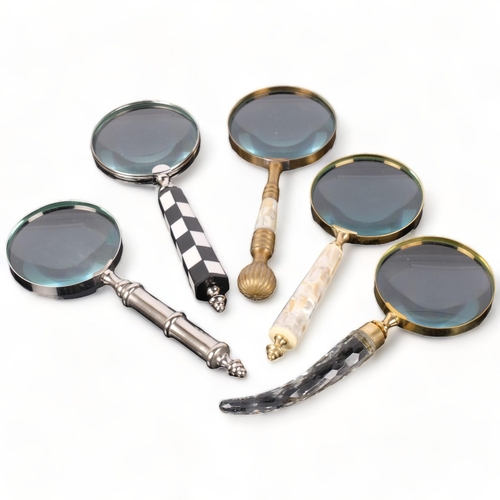 316 - 5 various magnifying glasses, including 1 with a chequered handle, L26.5cm