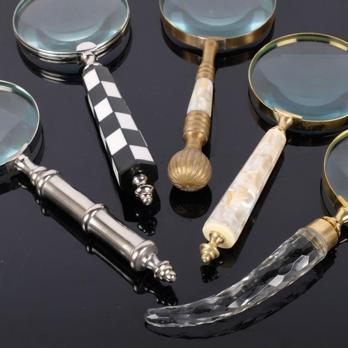 316 - 5 various magnifying glasses, including 1 with a chequered handle, L26.5cm