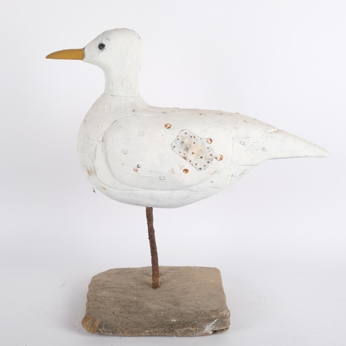 32 - A large carved and painted wood study of a seagull on stand, H46cm