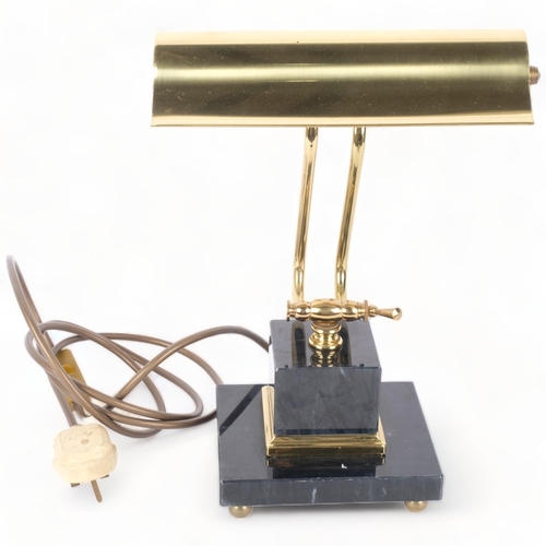 347 - A modern adjustable brass desk lamp on stone plinth, H32cm