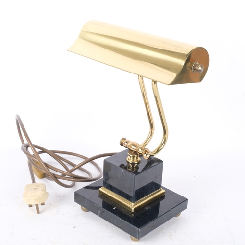 347 - A modern adjustable brass desk lamp on stone plinth, H32cm