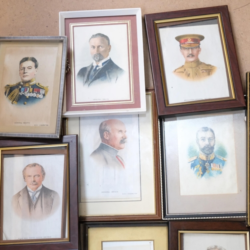 358 - A set of framed printed silk military BDV cigarette cards, and 2 framed maps