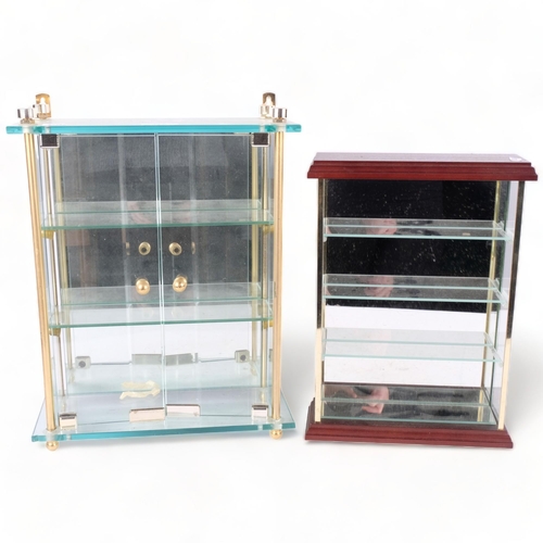 375 - A mirrored glass cabinet with glazed doors, H38cm overall, and an open mirrored glass display cabine... 