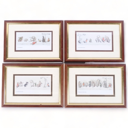 377 - A set of 4 framed Parisian dog cartoon prints, H16cm overall