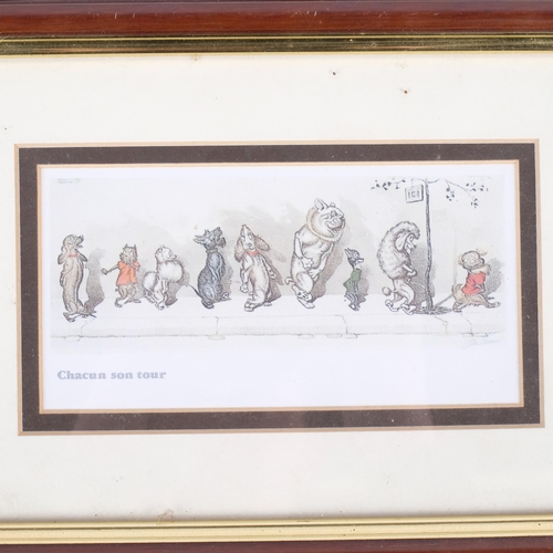 377 - A set of 4 framed Parisian dog cartoon prints, H16cm overall