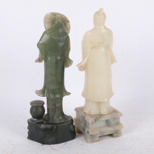 380 - A carved stone sage on plinth 24.5cm, and an Oriental carved nephrite fisherman