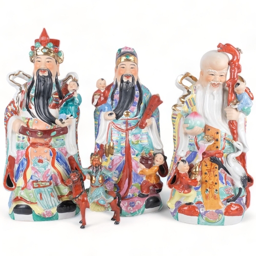 381 - 3 Oriental porcelain painted and gilded figures, tallest 50cm, and a Samurai Warrior on horseback, 1... 