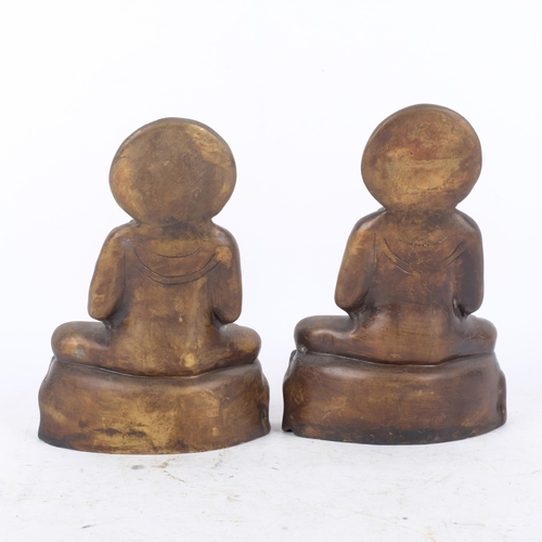 390 - 2 similar cast-bronze Buddhas, H19cm