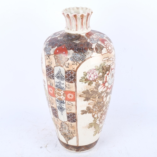 399 - A Satsuma vase with painted and gilded floral panels, H39cm