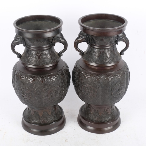 404 - A pair of Japanese, late 19 century urns, 1 with seal, H30.5cm