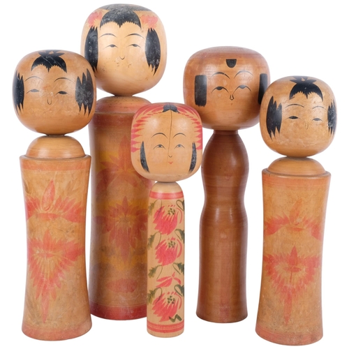 412 - A group of 5 painted wood Kokeshi dolls, tallest 42.5cm