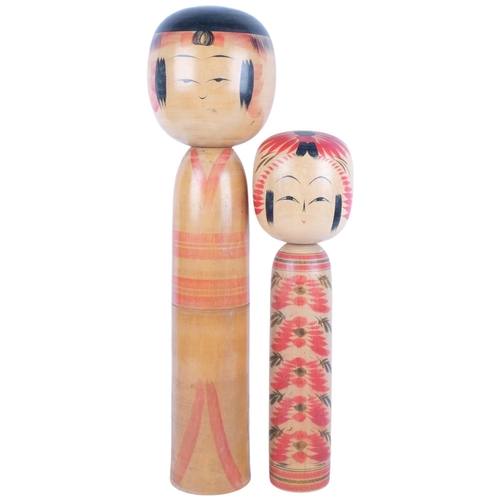 413 - 2 large painted wood Kokeshi dolls, tallest 61cm