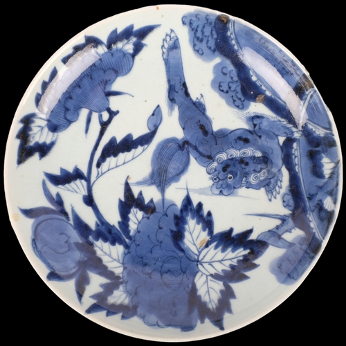 416 - A Chinese blue and white bowl, with floral design and 6 character mark, 31cm, in pine box