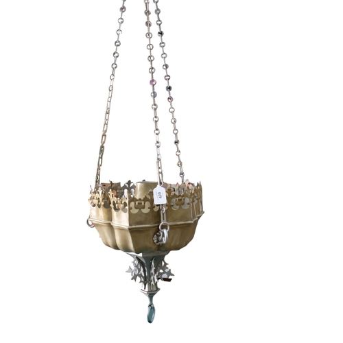 420 - A large metal hanging church votive in Gothic style, 31cm across