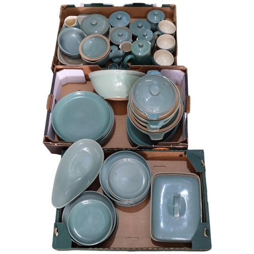 430 - A large quantity of green Denby stoneware dinnerware, including casserole dishes, plates, hot water ... 