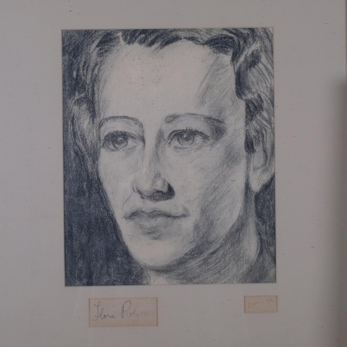 437 - Barbara Corley, portrait of Dame Flora Robson, 1959, charcoal on paper, signed by the artist and the... 