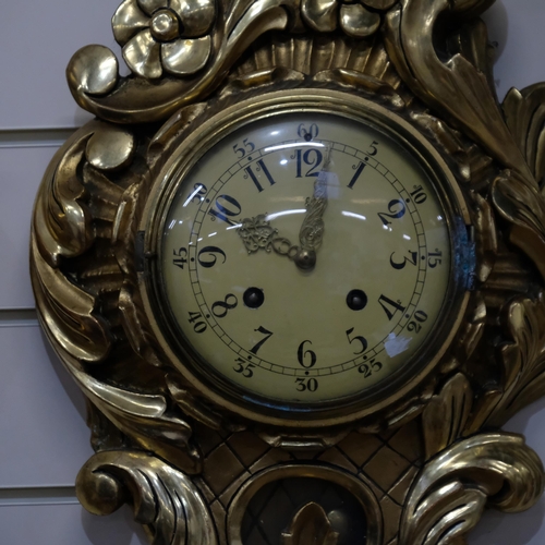 444 - A French gilt cartel wall clock, with 2-train movement, 60cm