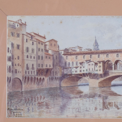 445 - 3 watercolours, including H Northcott 1907 - Lime House, a study of Continental buildings by a canal... 