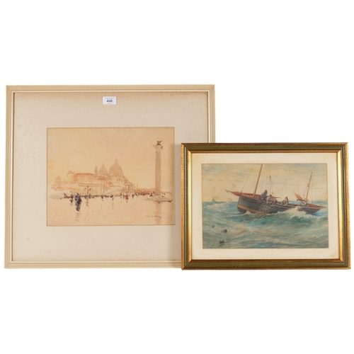 446 - J W Goodchild, watercolour, fishing boat at sea, framed, 34cm x 45cm, and another watercolour, indis... 