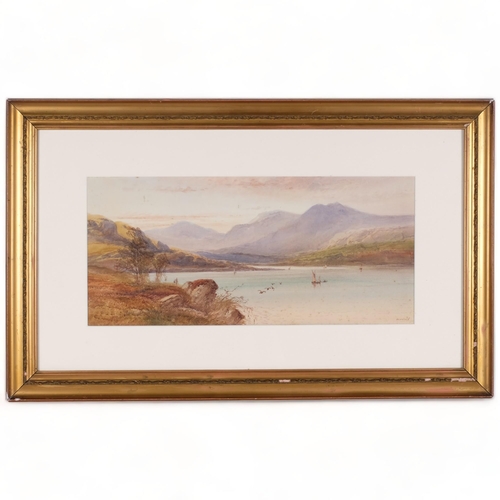 452 - W H Earp, panoramic watercolour, Highland lake scene, 50cm x 80cm overall, framed